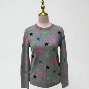 Halogen Sweater Sz‎ XS 100% Cashmere Gray Stars Twee Preppy Crew Neck Casual